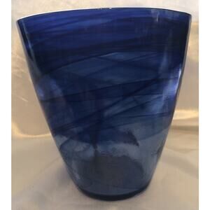 Vase Glass Cobalt Blue Swirl Design Oval 7.5 inches x 7 inches